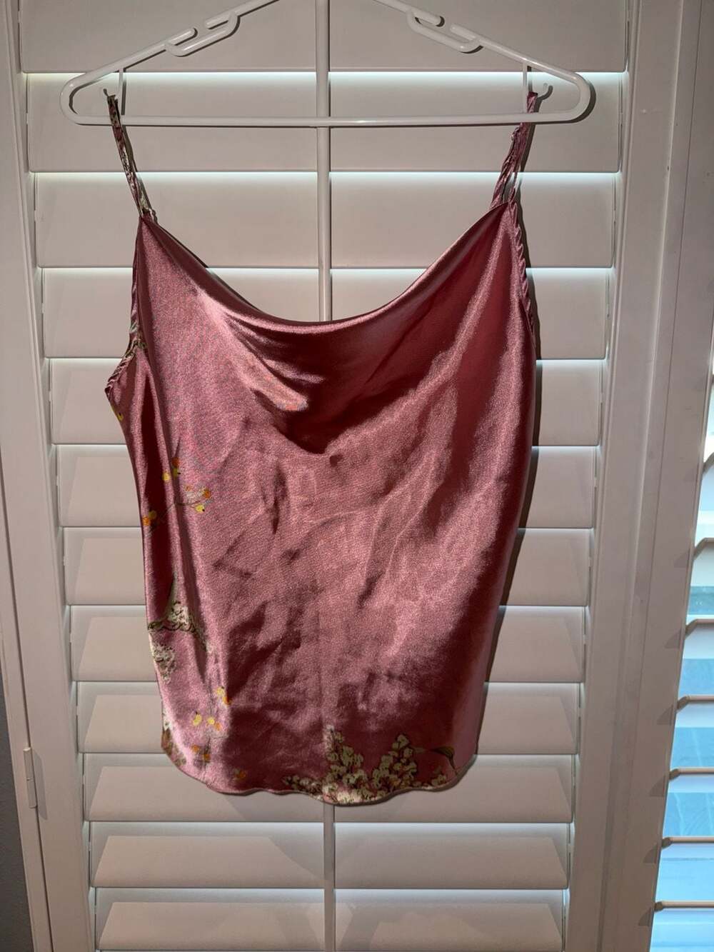 Cowl Neck Satin Floral Camisole Size M Pink 100% Polyester